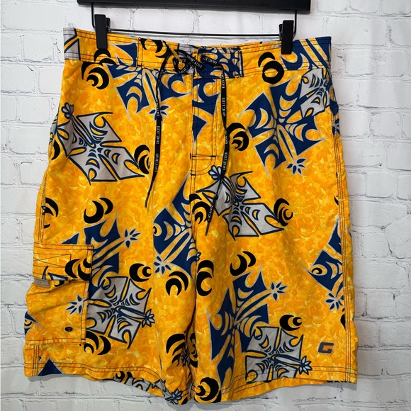 GOTCHA size 33 gold with blue, gray & black accents board shorts - Picture 1 of 5